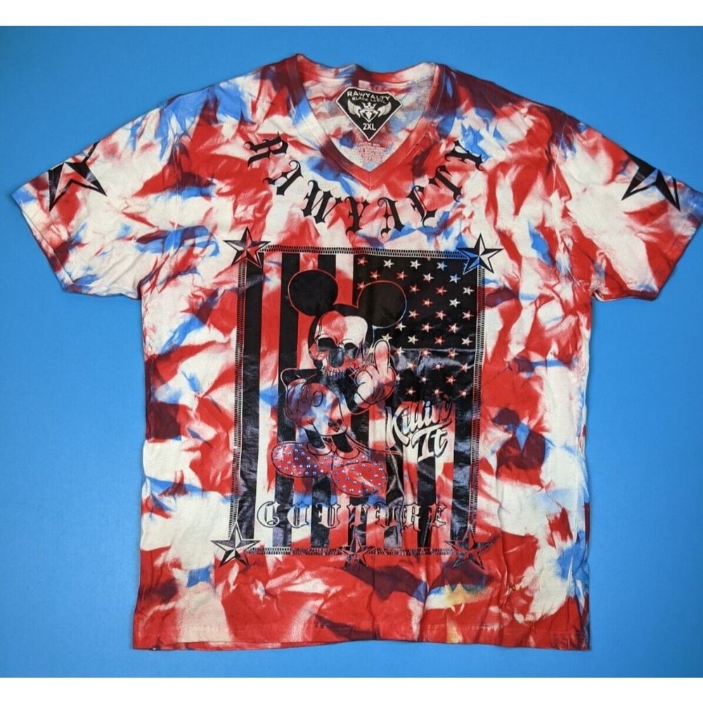 Rawyalty Couture Black Label Men's T-Shirt V-Neck Short Sleeve Tie Dye 2XL